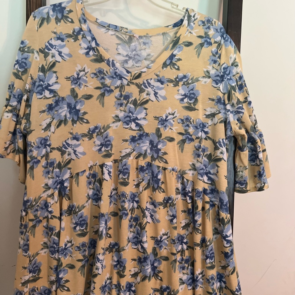 Floral Yellow and Blue Women's Top
